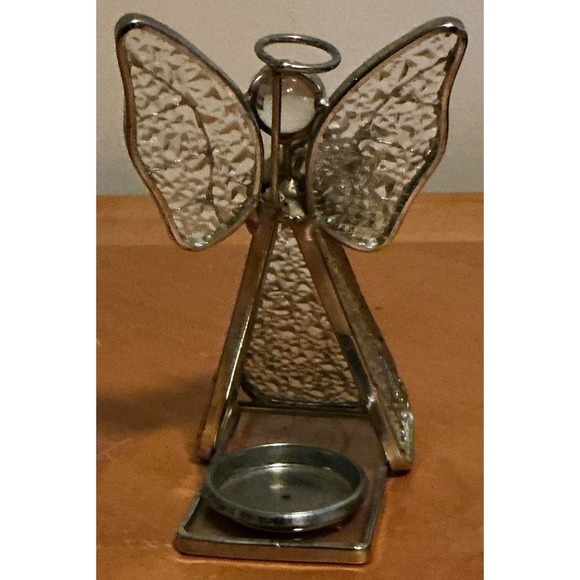 Set Of 3 Textured Glass Angel Figurine Tealight Holder Holding Instruments - Picture 11 of 14